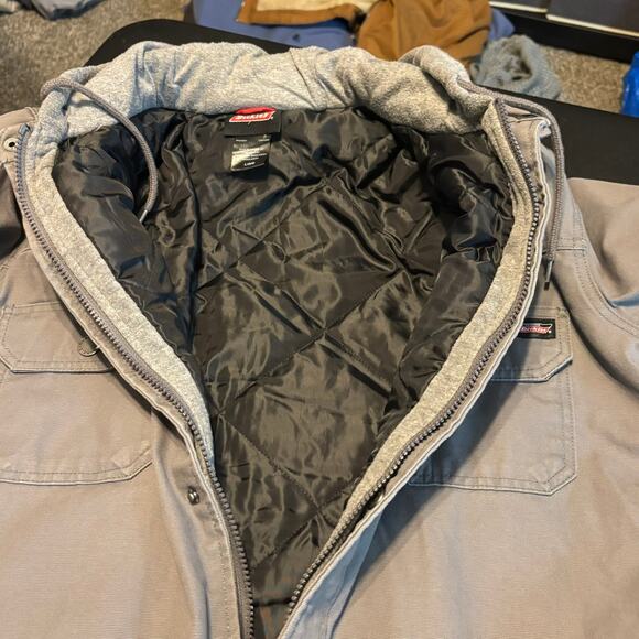 Dickies Hooded Canvas Jacket Men’s Large Gray Quilted Workwear Shacket - Picture 8 of 8